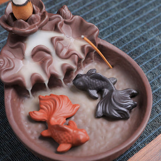 Buddha Gift Koi Fish Ox Purple Clay Ceramic Incense Stick Holder Healing Incense Burner Decoration