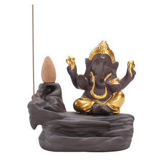 Buddha Gift Ganesh Elephant Purple Clay Backflow Smoke Fountain Protection Stick Incense Burner