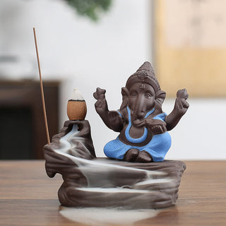 Buddha Gift Ganesh Elephant Purple Clay Backflow Smoke Fountain Protection Stick Incense Burner