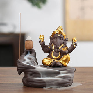 Buddha Gift Ganesh Elephant Purple Clay Backflow Smoke Fountain Protection Stick Incense Burner