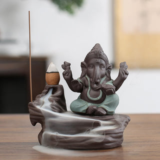 Buddha Gift Ganesh Elephant Purple Clay Backflow Smoke Fountain Protection Stick Incense Burner