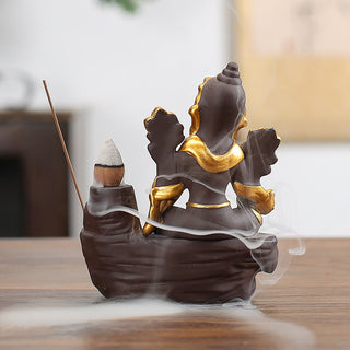 Buddha Gift Ganesh Elephant Purple Clay Backflow Smoke Fountain Protection Stick Incense Burner