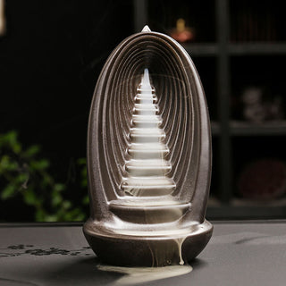 Buddha Gift Stairs Mountains Water Buddha Hand Ceramic Backflow Smoke Fountain Meditation Incense Burner Decoration