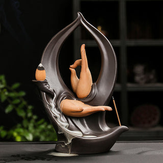 Buddha Gift Stairs Mountains Water Buddha Hand Ceramic Backflow Smoke Fountain Meditation Incense Burner Decoration