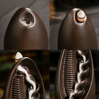 Buddha Gift Stairs Mountains Water Buddha Hand Ceramic Backflow Smoke Fountain Meditation Incense Burner Decoration