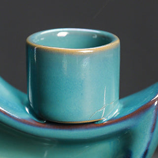 Buddha Gift Blue Crescent Moon Ceramic Backflow Smoke Fountain Meditation Candlestick Incense Burner Decoration