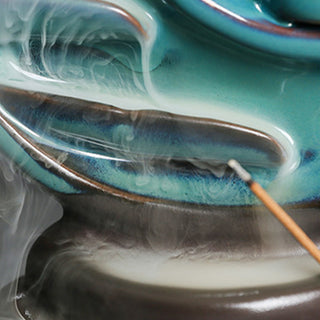 Buddha Gift Blue Crescent Moon Ceramic Backflow Smoke Fountain Meditation Candlestick Incense Burner Decoration