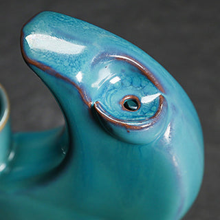 Buddha Gift Blue Crescent Moon Ceramic Backflow Smoke Fountain Meditation Candlestick Incense Burner Decoration