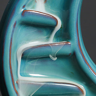 Buddha Gift Blue Crescent Moon Ceramic Backflow Smoke Fountain Meditation Candlestick Incense Burner Decoration