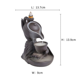 Buddha Gift Buddha Hand Holding Teapot Cup Ceramic Backflow Smoke Fountain Healing Incense Burner Decoration
