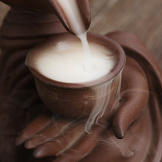 Buddha Gift Buddha Hand Holding Teapot Cup Ceramic Backflow Smoke Fountain Healing Incense Burner Decoration