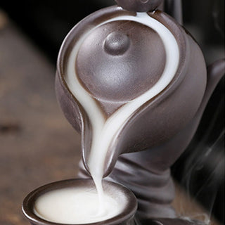 Buddha Gift Buddha Hand Holding Teapot Cup Ceramic Backflow Smoke Fountain Healing Incense Burner Decoration