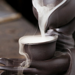 Buddha Gift Buddha Hand Holding Teapot Cup Ceramic Backflow Smoke Fountain Healing Incense Burner Decoration