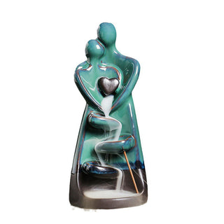 Buddha Gift Lovers Couple Embrace Love Ceramic Backflow Smoke Fountain Healing Incense Burner Decoration