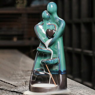 Buddha Gift Lovers Couple Embrace Love Ceramic Backflow Smoke Fountain Healing Incense Burner Decoration