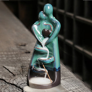 Buddha Gift Lovers Couple Embrace Love Ceramic Backflow Smoke Fountain Healing Incense Burner Decoration