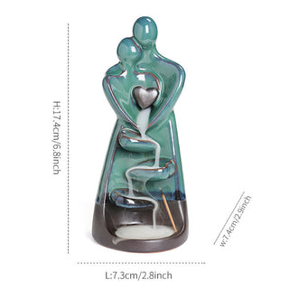 Buddha Gift Lovers Couple Embrace Love Ceramic Backflow Smoke Fountain Healing Incense Burner Decoration
