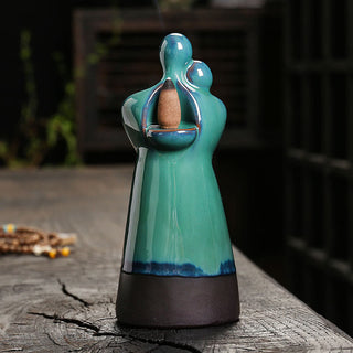 Buddha Gift Lovers Couple Embrace Love Ceramic Backflow Smoke Fountain Healing Incense Burner Decoration