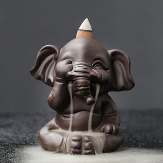 Buddha Gift Cute Elephant Purple Clay Backflow Smoke Fountain Peace Healing Incense Burner Decoration