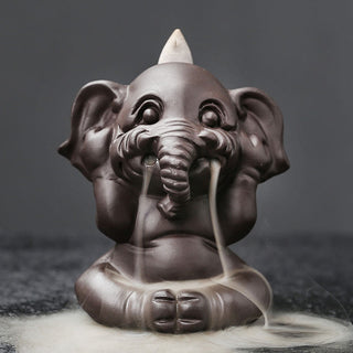 Buddha Gift Cute Elephant Purple Clay Backflow Smoke Fountain Peace Healing Incense Burner Decoration