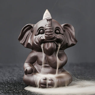 Buddha Gift Cute Elephant Purple Clay Backflow Smoke Fountain Peace Healing Incense Burner Decoration