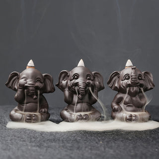 Buddha Gift Cute Elephant Purple Clay Backflow Smoke Fountain Peace Healing Incense Burner Decoration