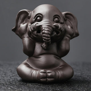 Buddha Gift Cute Elephant Purple Clay Backflow Smoke Fountain Peace Healing Incense Burner Decoration