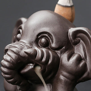 Buddha Gift Cute Elephant Purple Clay Backflow Smoke Fountain Peace Healing Incense Burner Decoration