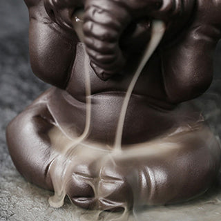 Buddha Gift Cute Elephant Purple Clay Backflow Smoke Fountain Peace Healing Incense Burner Decoration