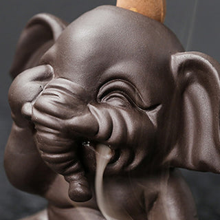 Buddha Gift Cute Elephant Purple Clay Backflow Smoke Fountain Peace Healing Incense Burner Decoration