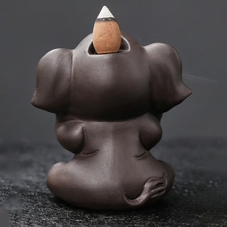 Buddha Gift Cute Elephant Purple Clay Backflow Smoke Fountain Peace Healing Incense Burner Decoration
