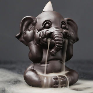 Buddha Gift Cute Elephant Purple Clay Backflow Smoke Fountain Peace Healing Incense Burner Decoration