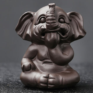 Buddha Gift Cute Elephant Purple Clay Backflow Smoke Fountain Peace Healing Incense Burner Decoration