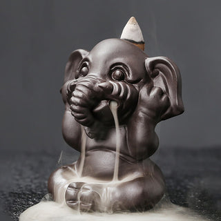 Buddha Gift Cute Elephant Purple Clay Backflow Smoke Fountain Peace Healing Incense Burner Decoration