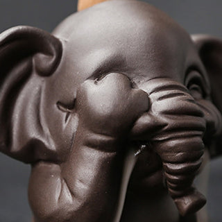 Buddha Gift Cute Elephant Purple Clay Backflow Smoke Fountain Peace Healing Incense Burner Decoration