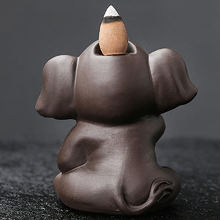 Buddha Gift Cute Elephant Purple Clay Backflow Smoke Fountain Peace Healing Incense Burner Decoration