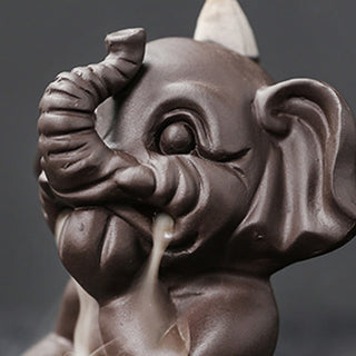 Buddha Gift Cute Elephant Purple Clay Backflow Smoke Fountain Peace Healing Incense Burner Decoration