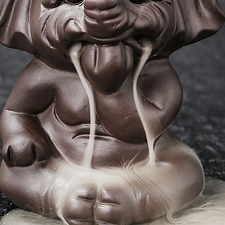 Buddha Gift Cute Elephant Purple Clay Backflow Smoke Fountain Peace Healing Incense Burner Decoration