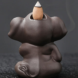Buddha Gift Cute Elephant Purple Clay Backflow Smoke Fountain Peace Healing Incense Burner Decoration