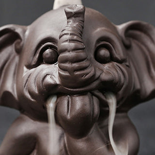 Buddha Gift Cute Elephant Purple Clay Backflow Smoke Fountain Peace Healing Incense Burner Decoration