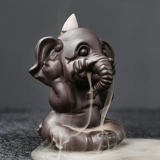 Buddha Gift Cute Elephant Purple Clay Backflow Smoke Fountain Peace Healing Incense Burner Decoration