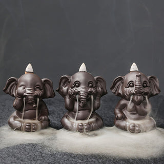 Buddha Gift Cute Elephant Purple Clay Backflow Smoke Fountain Peace Healing Incense Burner Decoration
