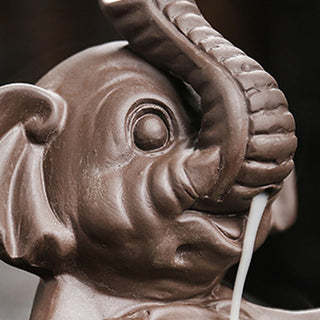 Buddha Gift Little Elephant Holding Leaf Purple Clay Backflow Smoke Fountain Healing Incense Burner Decoration