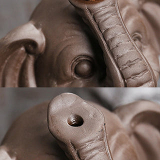 Buddha Gift Little Elephant Holding Leaf Purple Clay Backflow Smoke Fountain Healing Incense Burner Decoration