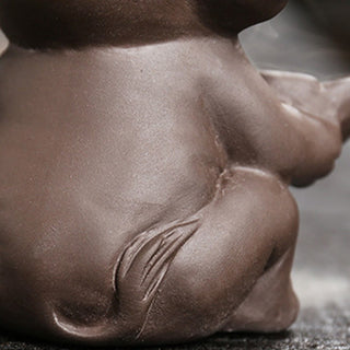 Buddha Gift Little Elephant Holding Leaf Purple Clay Backflow Smoke Fountain Healing Incense Burner Decoration