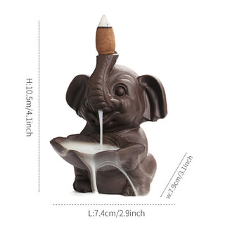 Buddha Gift Little Elephant Holding Leaf Purple Clay Backflow Smoke Fountain Healing Incense Burner Decoration