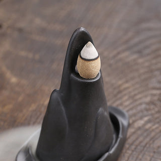 Buddha Gift Little Monk Mountains Flowing Water Purple Clay Ceramic Healing Backflow Incense Burner Decoration