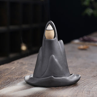 Buddha Gift Little Monk Mountains Flowing Water Purple Clay Ceramic Healing Backflow Incense Burner Decoration