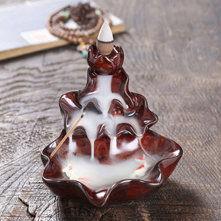 Buddha Gift Lotus Leaf Koi Fish Ceramic Backflow Smoke Fountain Peace Incense Burner Decoration