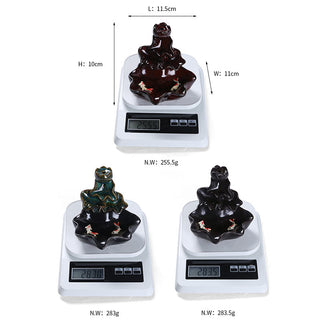 Buddha Gift Lotus Leaf Koi Fish Ceramic Backflow Smoke Fountain Peace Incense Burner Decoration